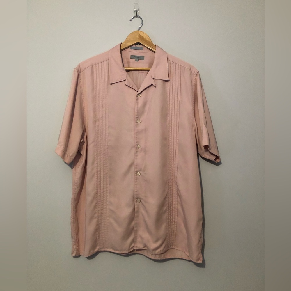 Ted Baker 5 100% Lyocell Men's Size XL Light Pink Button Down Short Sleeve Shirt